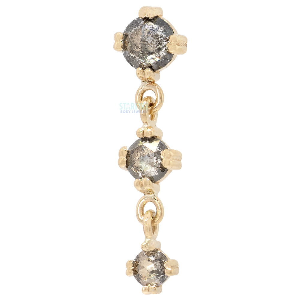 "Cab Trio" Threaded End in Gold with Rose Cut Grey Diamonds