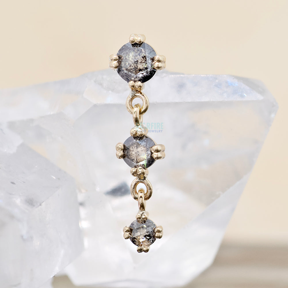 "Cab Trio" Threaded End in Gold with Rose Cut Grey Diamonds
