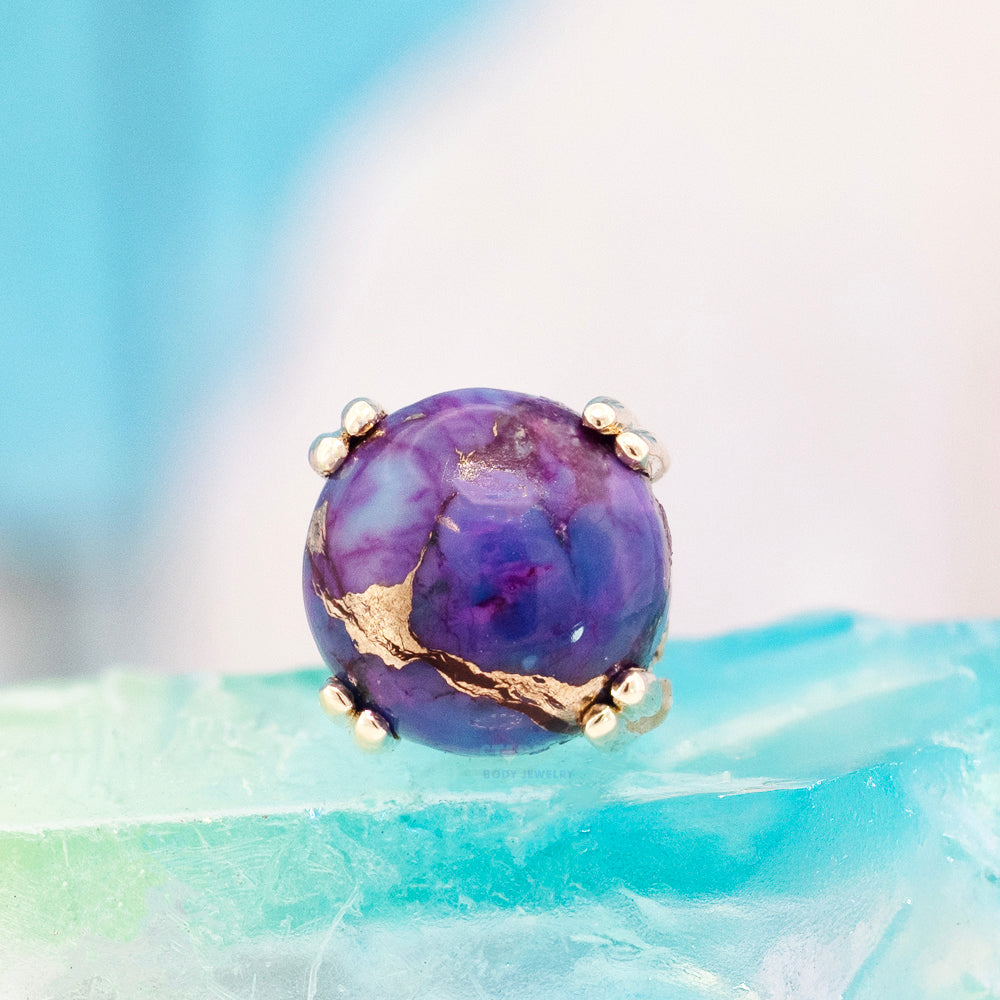 Copper Purple Turquoise Cabochon Prong Set Threaded End in Gold