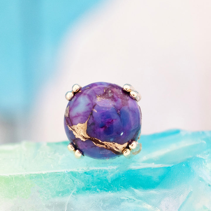 Copper Purple Turquoise Cabochon Prong Set Threaded End in Gold