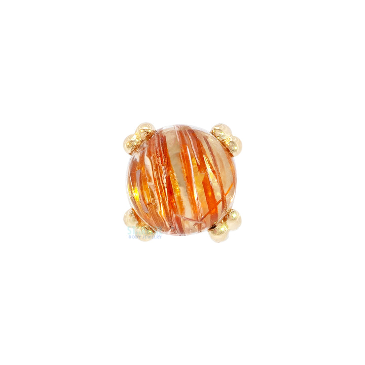 Copper Rutilated Quartz Cabochon Prong Set Threaded End in Gold & Platinum