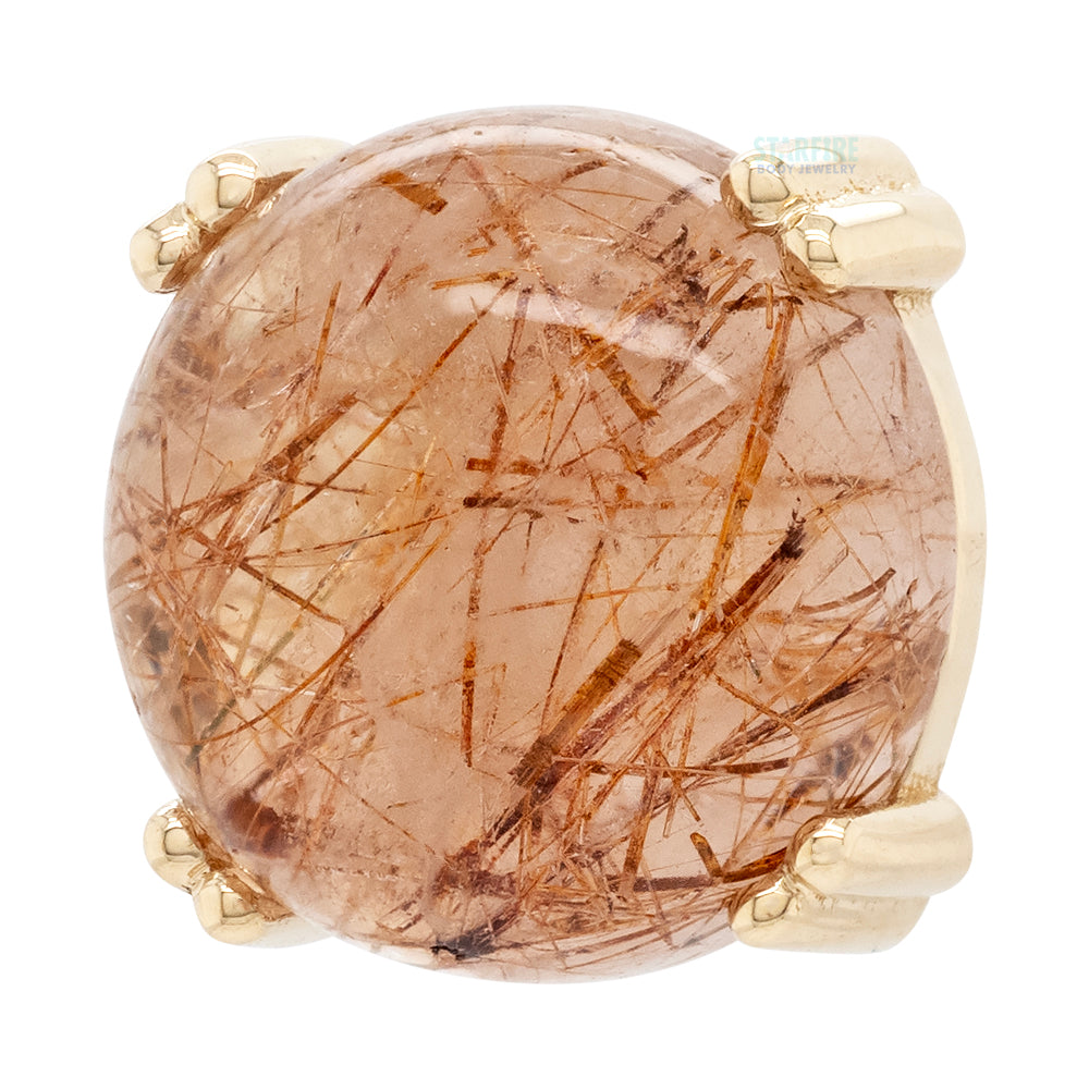 Copper Rutilated Quartz Cabochon Prong Set Threaded End in Gold & Platinum