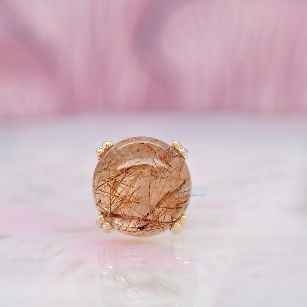 Copper Rutilated Quartz Cabochon Prong Set Threaded End in Gold & Platinum
