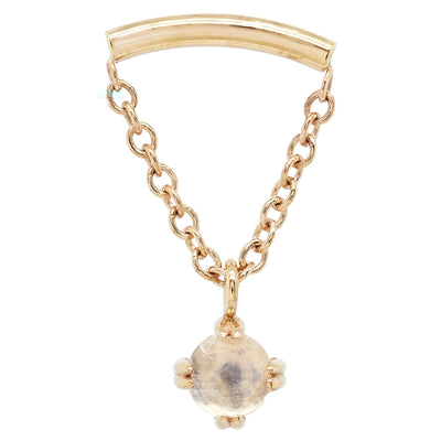 "Kendall" Hidden Helix Threaded End in Gold & Platinum with Rose Cut Rainbow Moonstone