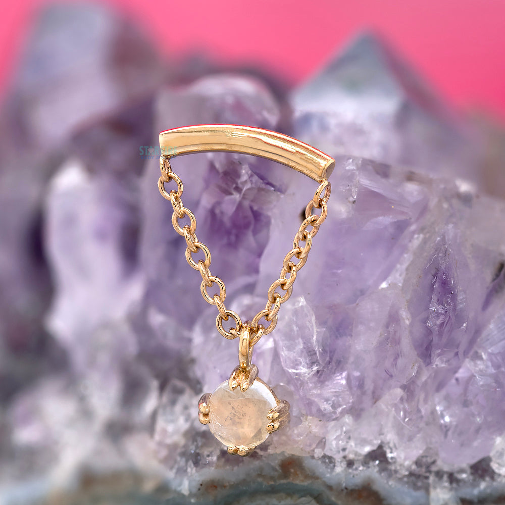 "Kendall" Hidden Helix Threaded End in Gold & Platinum with Rose Cut Rainbow Moonstone