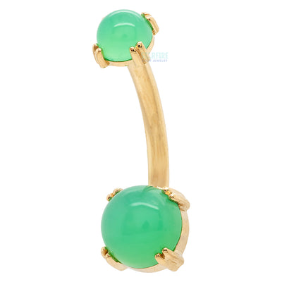 Prong-Set Navel Curve in Gold & Platinum with Chrysoprase Cabochon