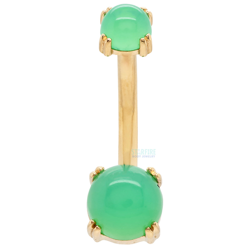 Prong-Set Navel Curve in Gold & Platinum with Chrysoprase Cabochon