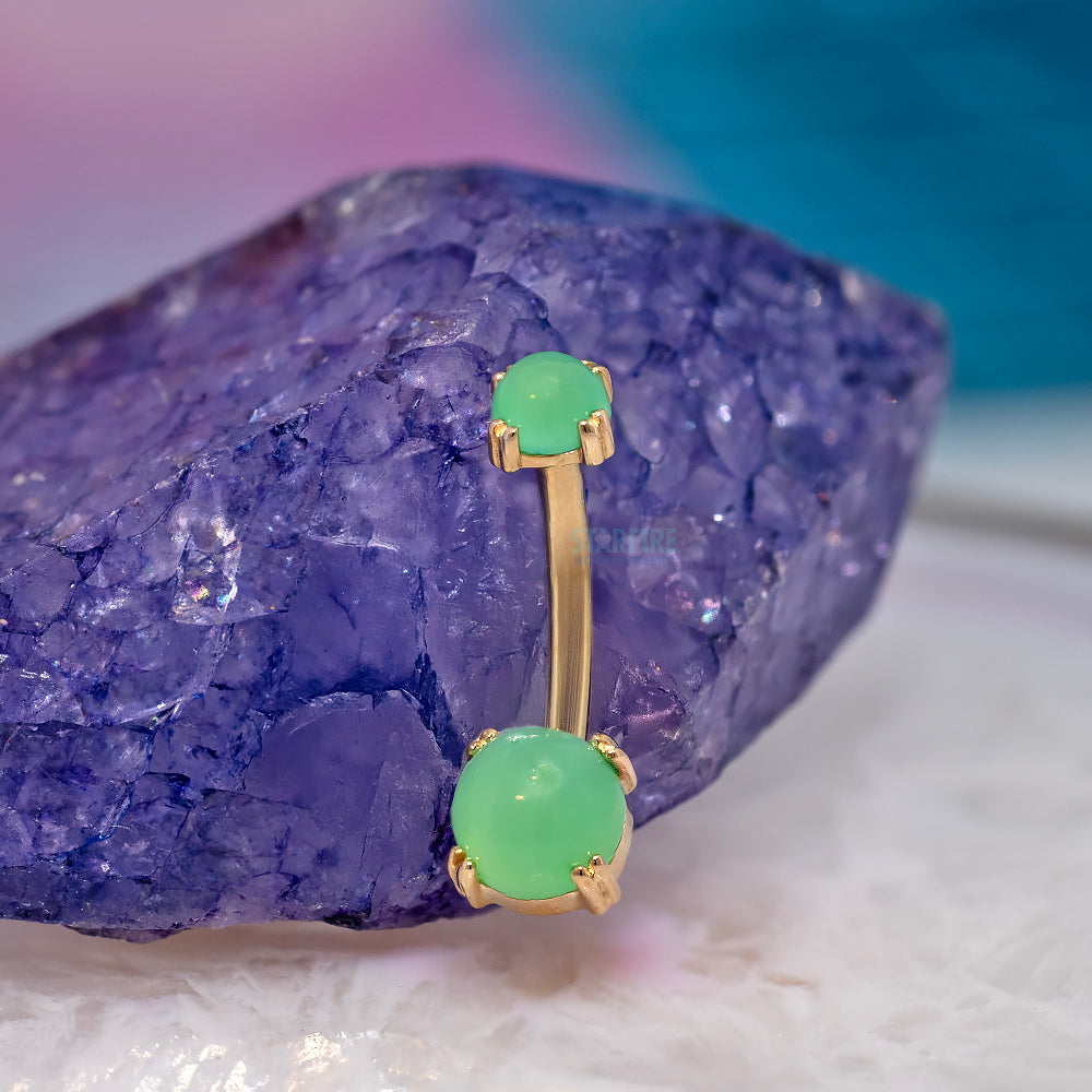 Prong-Set Navel Curve in Gold & Platinum with Chrysoprase Cabochon