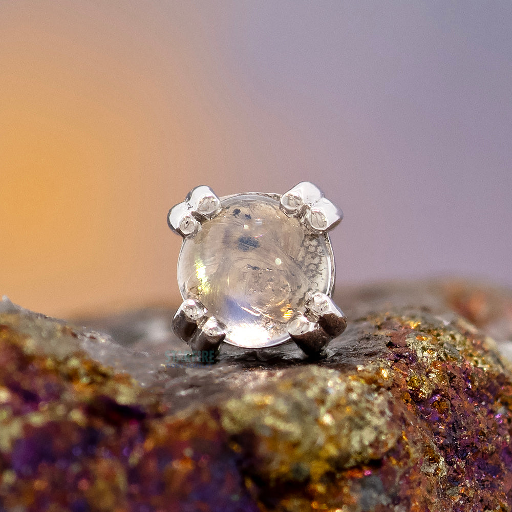 Rainbow Moonstone Cabochon Prong Set Threaded End in Gold & Platinum