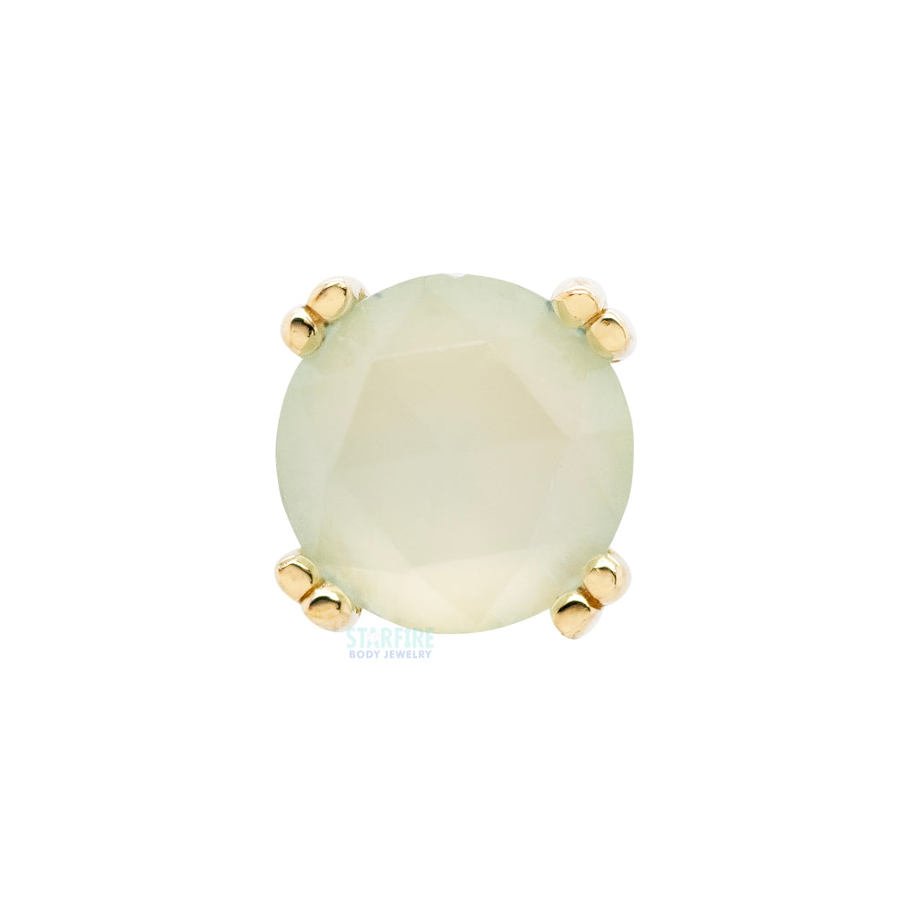 Rose Cut Aqua Chalcedony Prong Set Threaded End in Gold & Platinum