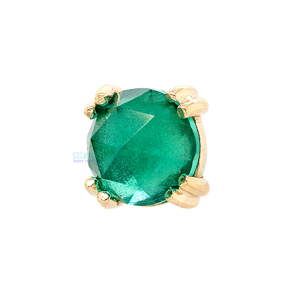 Rose Cut Chatham Emerald Prong Set Threaded End in Gold & Platinum
