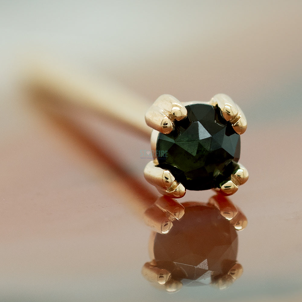 Rose Cut Green Tourmaline Prong Set Nostril Screw in Gold & Platinum