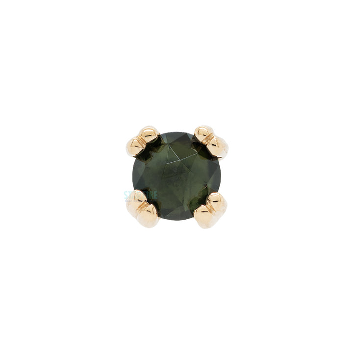 Rose Cut Green Tourmaline Prong Set Threaded End in Gold & Platinum