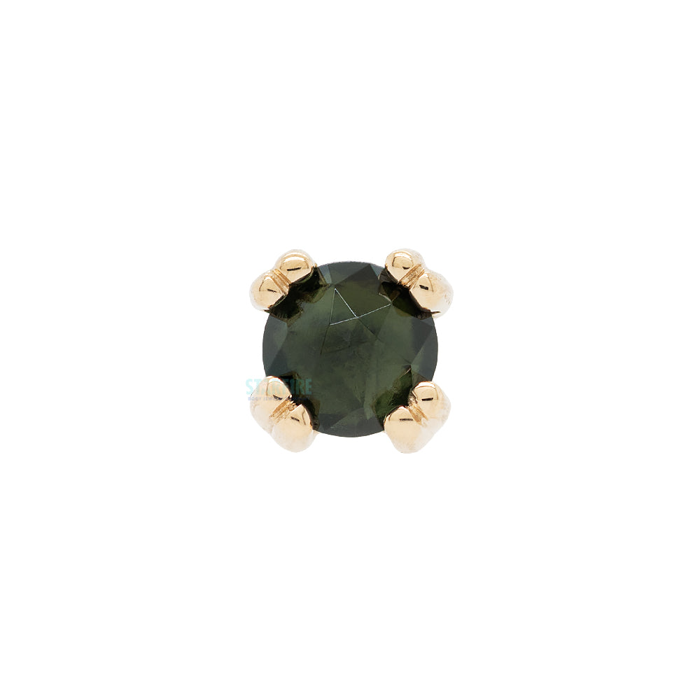 Rose Cut Green Tourmaline Prong Set Threaded End in Gold