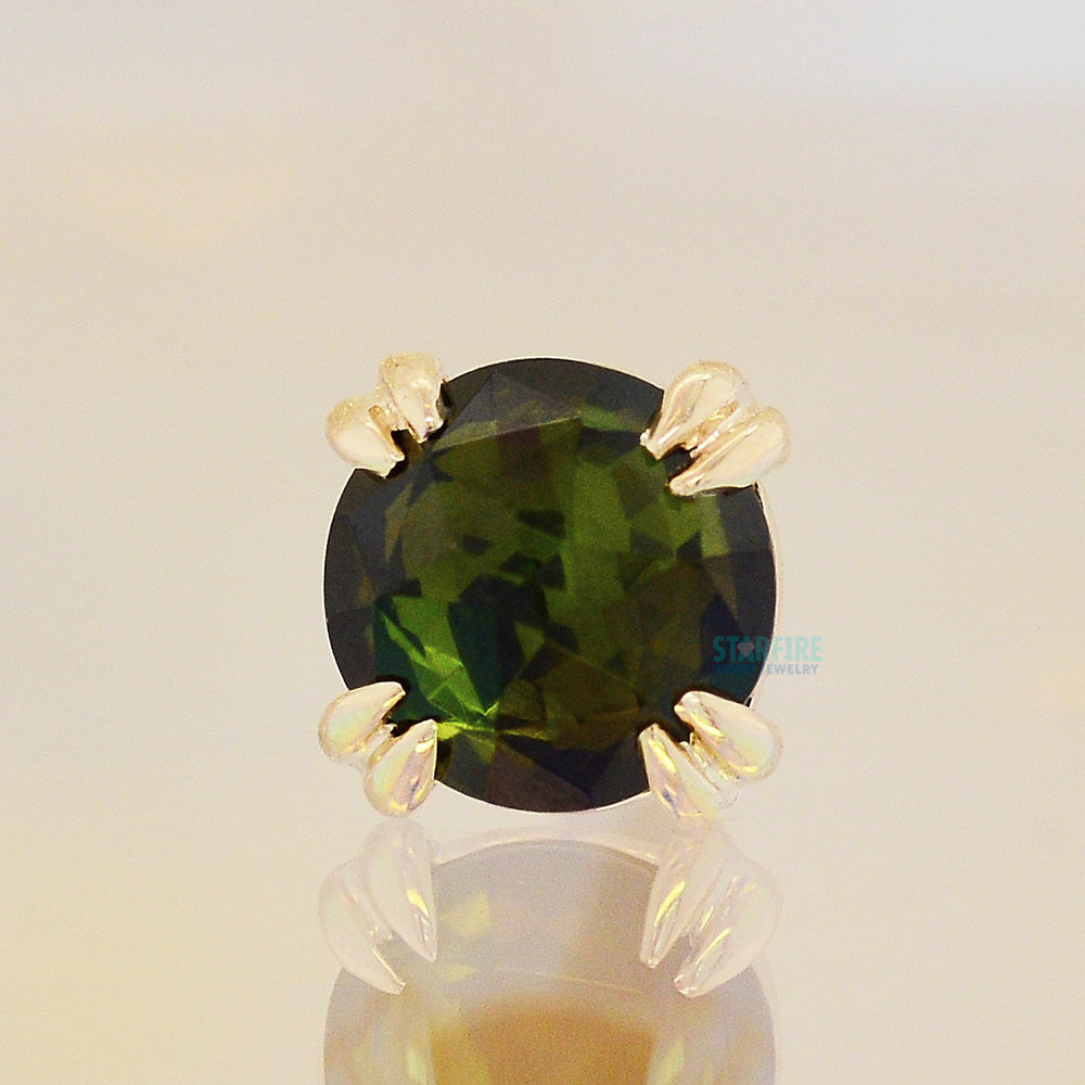 Rose Cut Green Tourmaline Prong Set Threaded End in Gold & Platinum