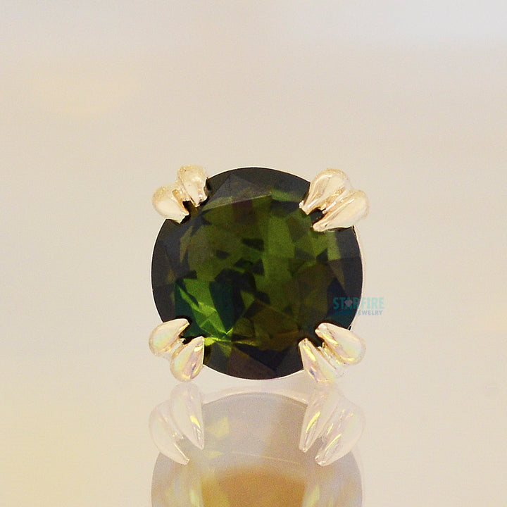 Rose Cut Green Tourmaline Prong Set Threaded End in Gold & Platinum