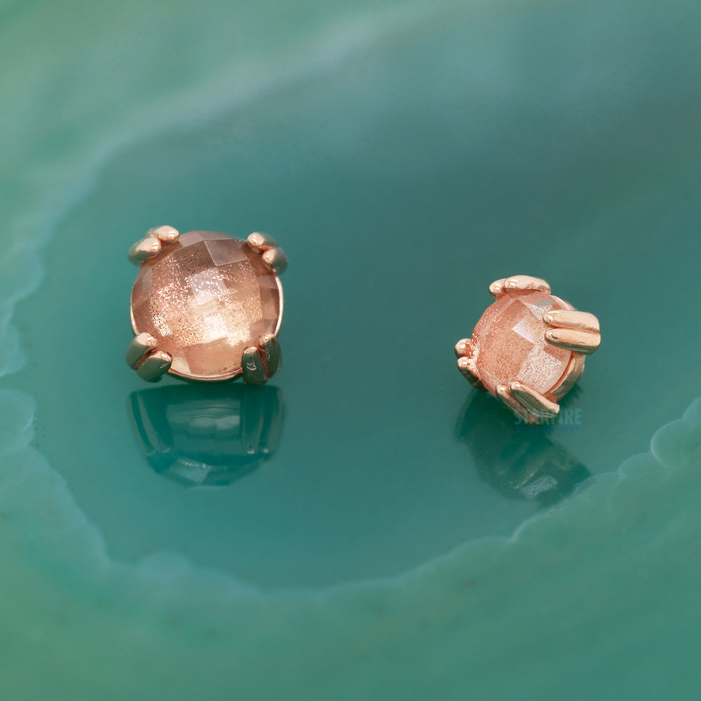 Rose Cut Oregon Sunstone Prong Set Threaded End in Gold & Platinum