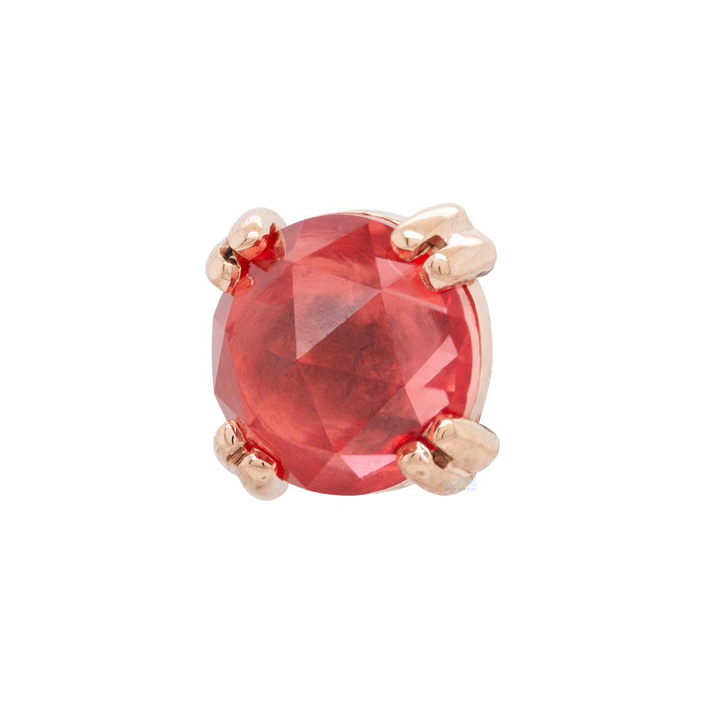Rose Cut Padparadscha Sapphire Prong Set Threaded End in Gold & Platinum
