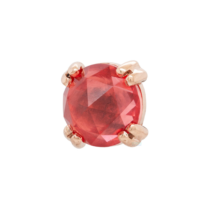 Rose Cut Padparadscha Sapphire Prong Set Threaded End in Gold & Platinum
