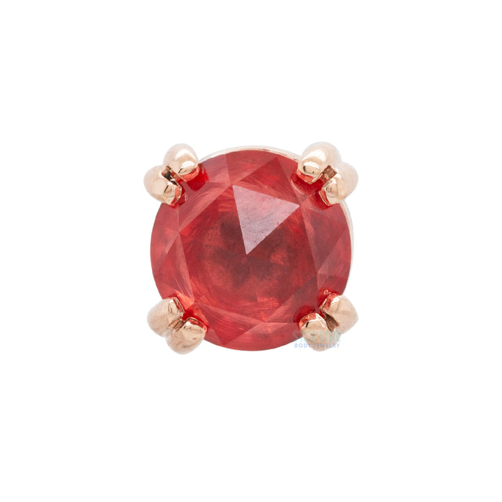 Rose Cut Padparadscha Sapphire Prong Set Threaded End in Gold & Platinum