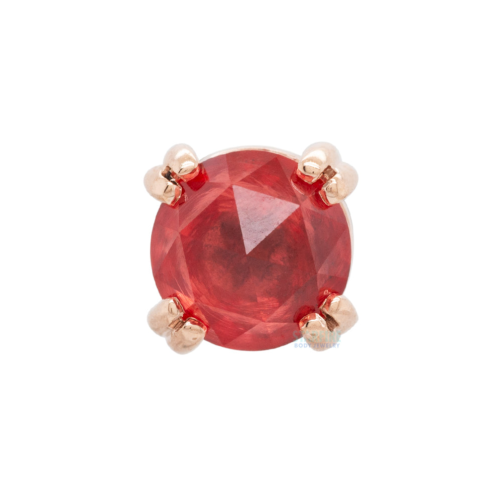 Rose Cut Padparadscha Sapphire Cabochon Prong Set Threaded End in Gold