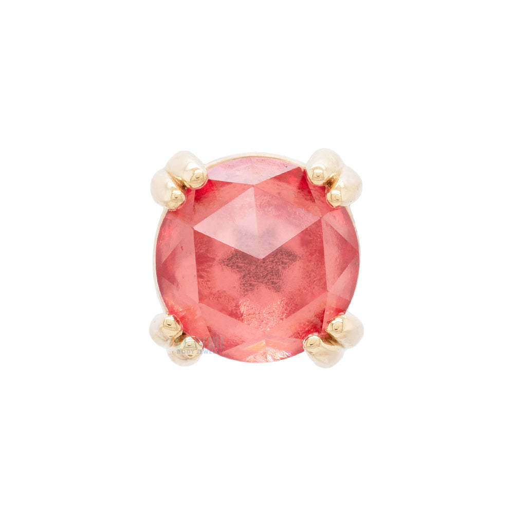Rose Cut Padparadscha Sapphire Prong Set Threaded End in Gold & Platinum