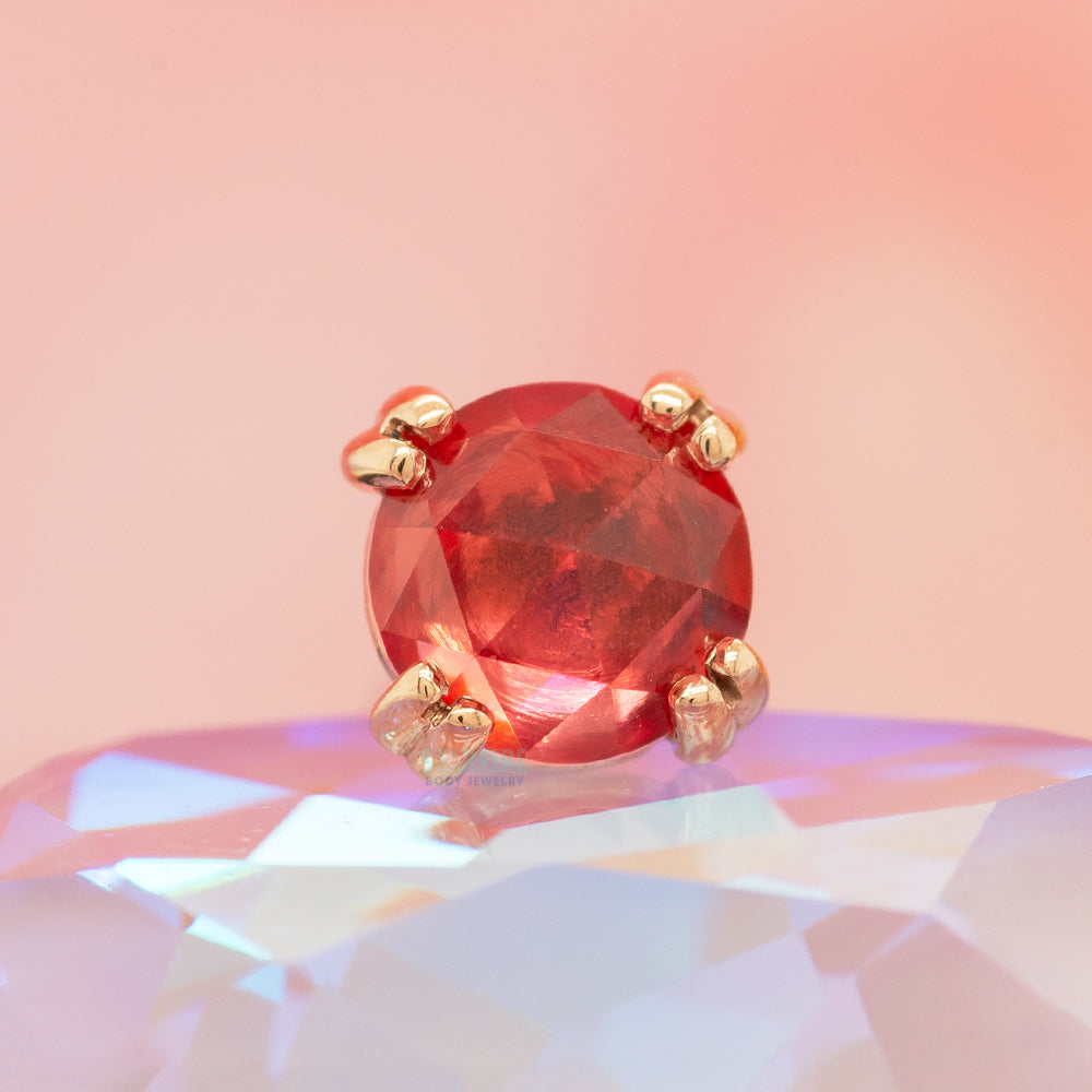 Rose Cut Padparadscha Sapphire Prong Set Threaded End in Gold & Platinum