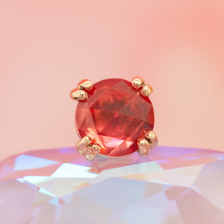 Rose Cut Padparadscha Sapphire Prong Set Threaded End in Gold & Platinum