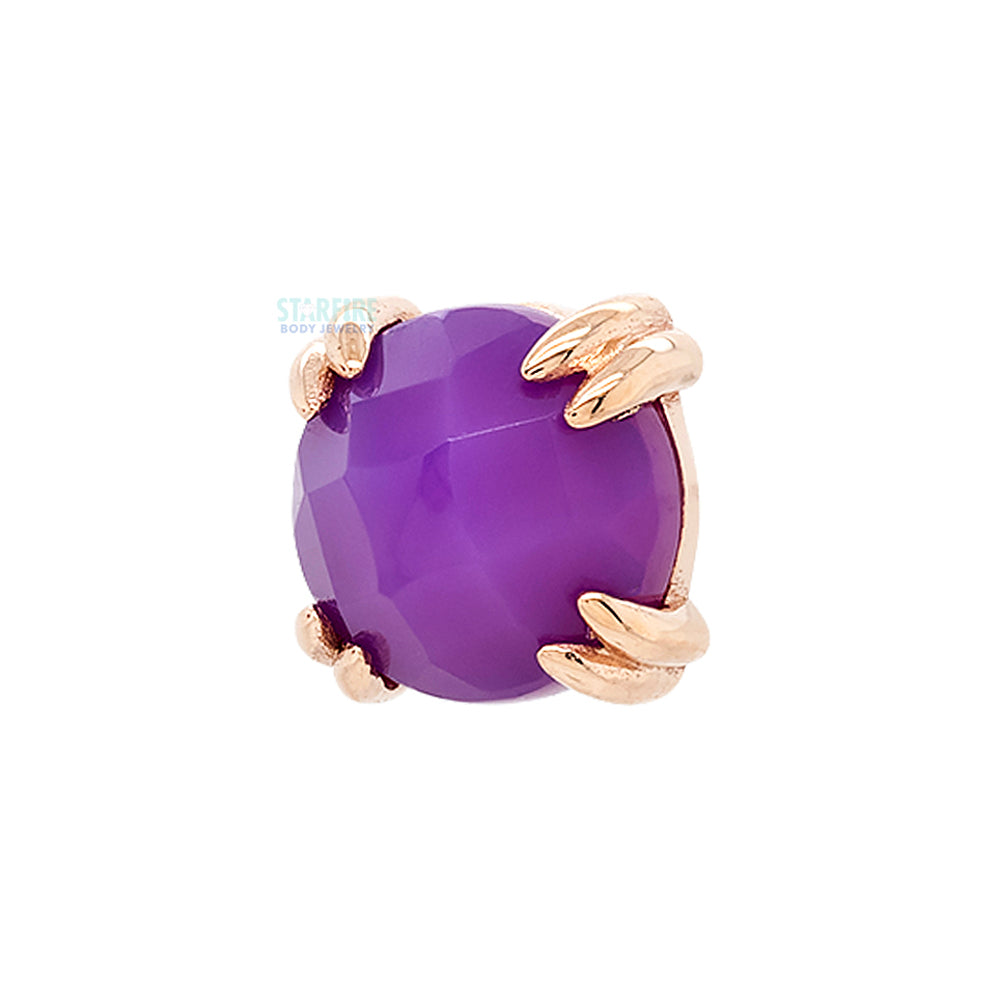 Rose Cut Purple Chalcedony Cab Prong Set Threaded End in Gold & Platinum