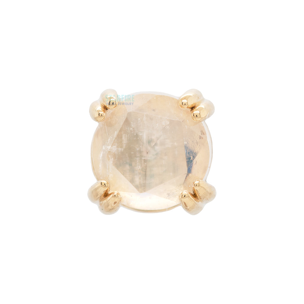 Rose Cut Rainbow Moonstone Prong Set Threaded End in Gold & Platinum
