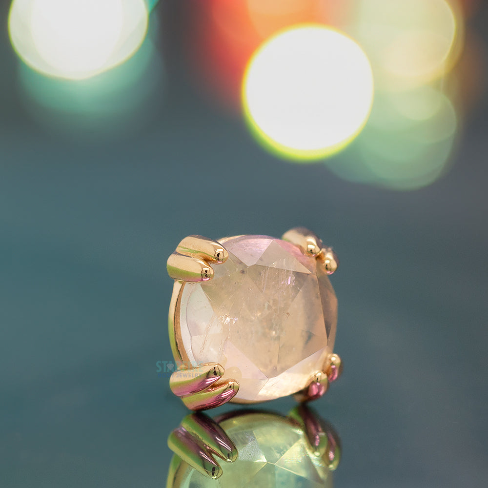Rose Cut Rainbow Moonstone Prong Set Threaded End in Gold & Platinum