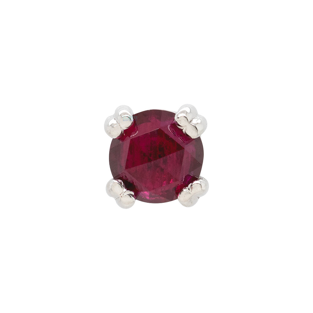 Rose Cut Ruby Prong Set Threaded End in Gold & Platinum