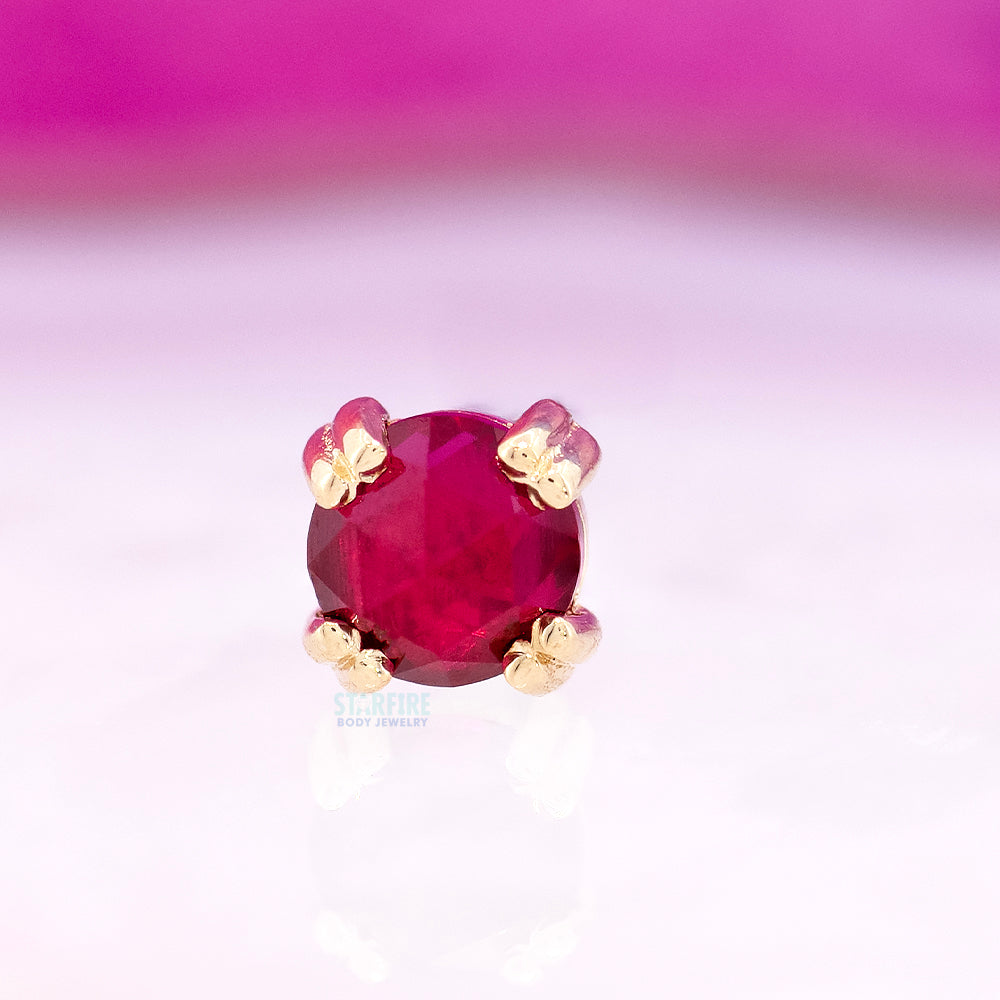 Rose Cut Ruby Prong Set Threaded End in Gold & Platinum