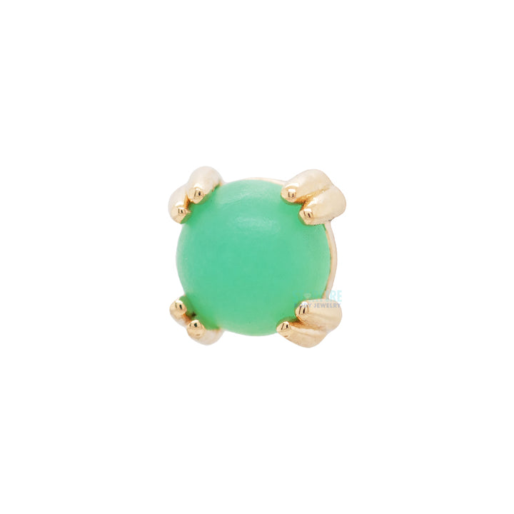 Sandblasted Chrysoprase Cabochon Prong Set Threaded End in Gold & Platinum