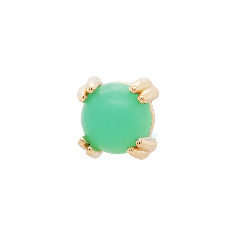 Sandblasted Chrysoprase Cabochon Prong Set Threaded End in Gold