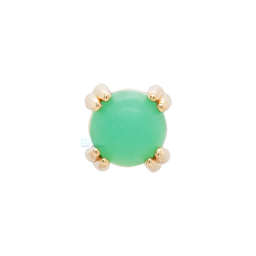 Sandblasted Chrysoprase Cabochon Prong Set Threaded End in Gold & Platinum
