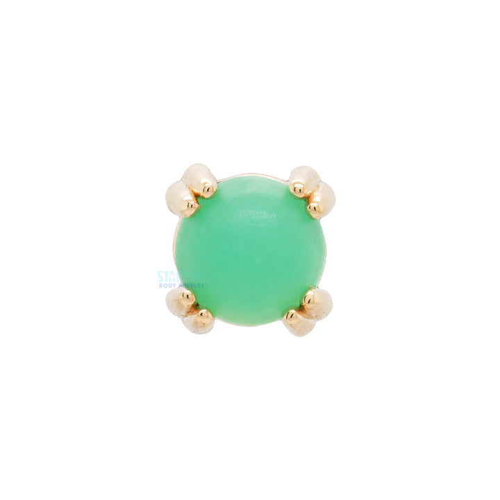 Sandblasted Chrysoprase Cabochon Prong Set Threaded End in Gold & Platinum