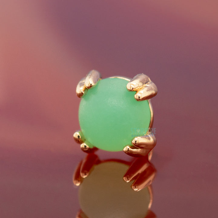 Sandblasted Chrysoprase Cabochon Prong Set Threaded End in Gold & Platinum
