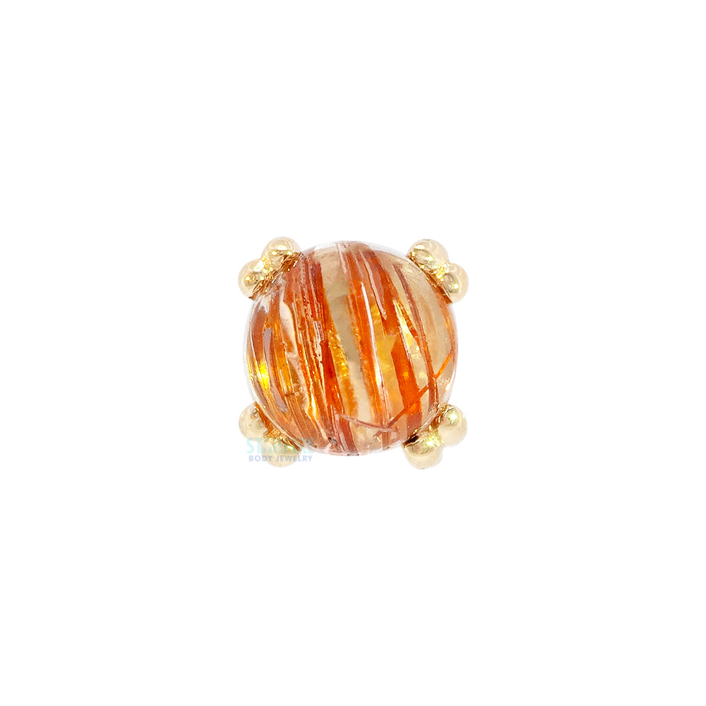 threadless: Copper Rutilated Quartz Cabochon Prong Set Pin in Gold & Platinum