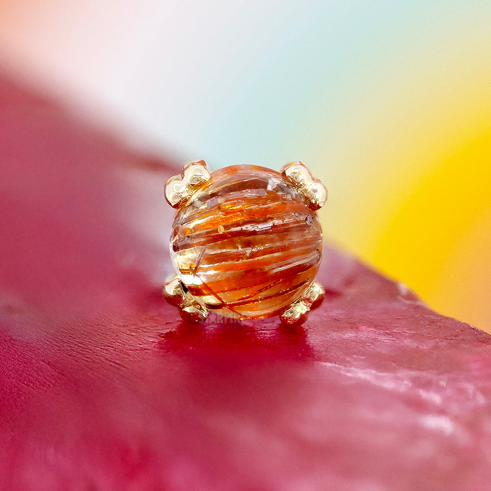 threadless: Copper Rutilated Quartz Cabochon Prong Set Pin in Gold & Platinum
