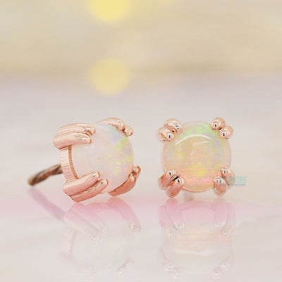 threadless: Genuine White Opal Cabochon Prong Set Pin in Gold