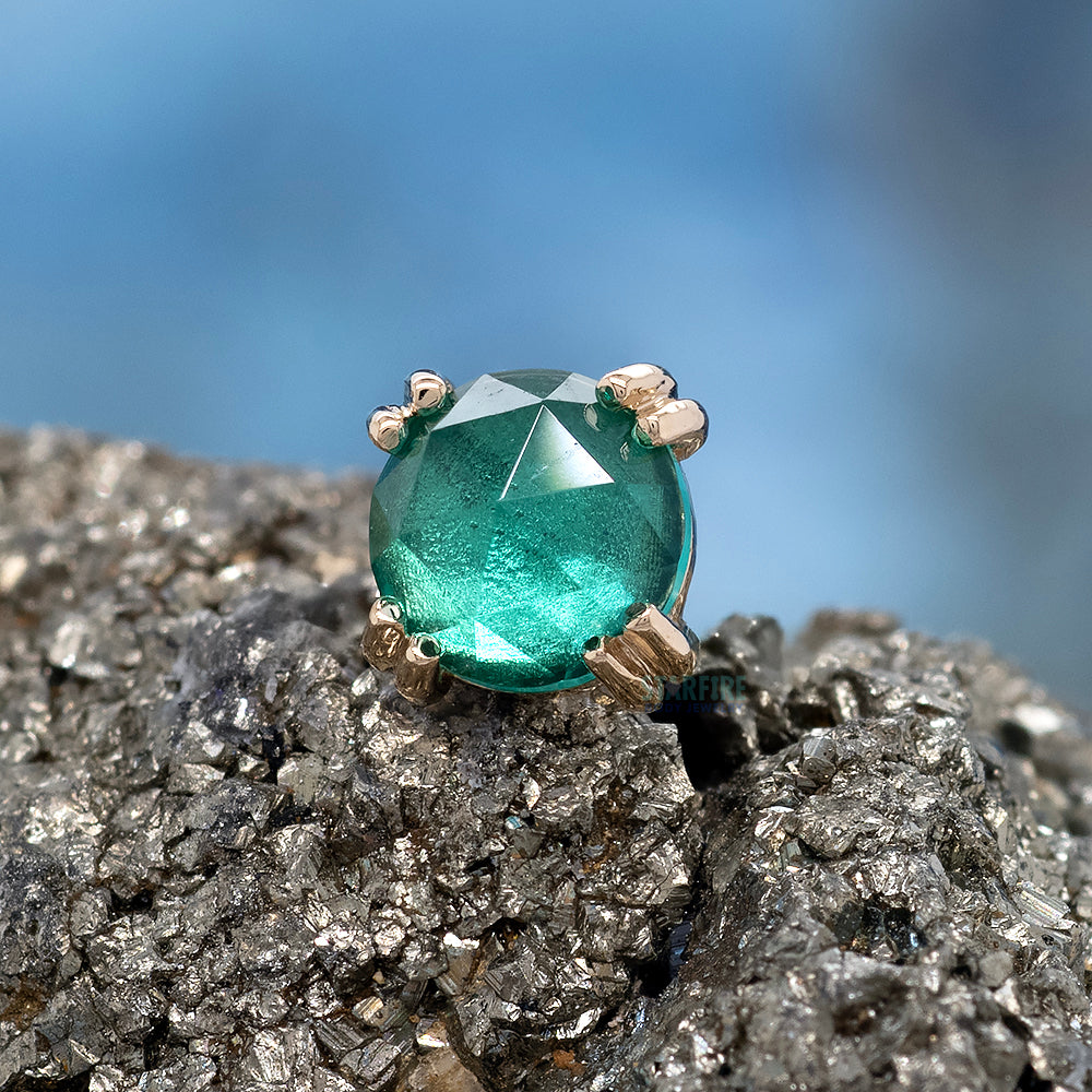Rose Cut Chatham Emerald Prong Set Threaded End in Gold & Platinum