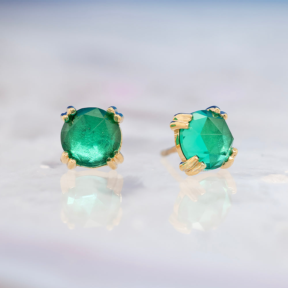 threadless: Rose Cut Chatham Emerald Cab Prong Set Pin in Gold & Platinum