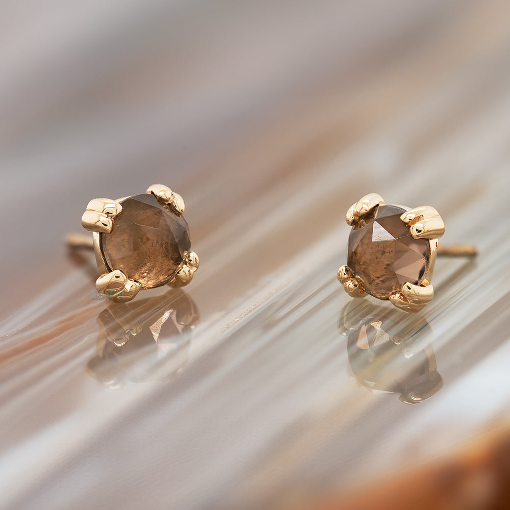 threadless: Rose Cut Smoky Quartz Prong Set Pin in Gold