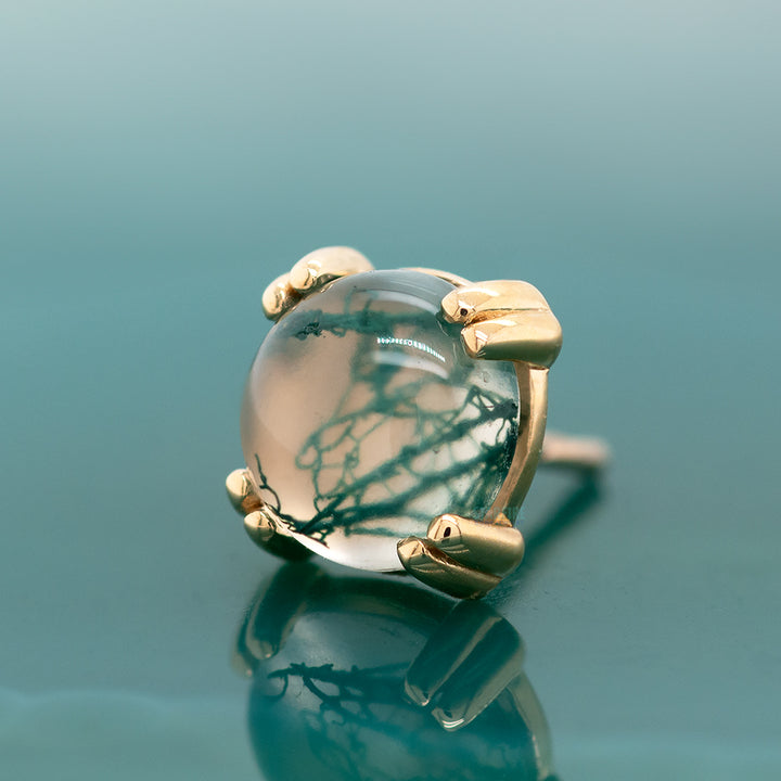 threadless: Moss Agate Cabochon Prong Set Pin in Gold & Platinum
