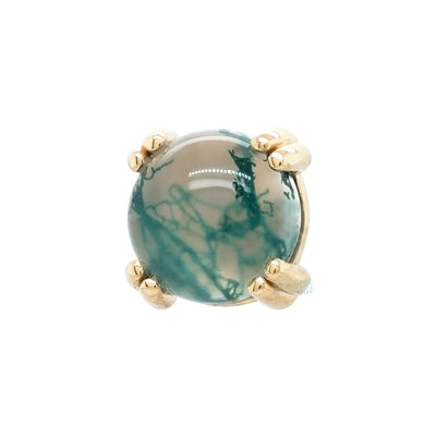 Moss Agate Cabochon Prong Set Threaded End in Gold & Platinum