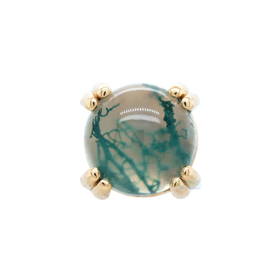 Moss Agate Cabochon Prong Set Threaded End in Gold & Platinum