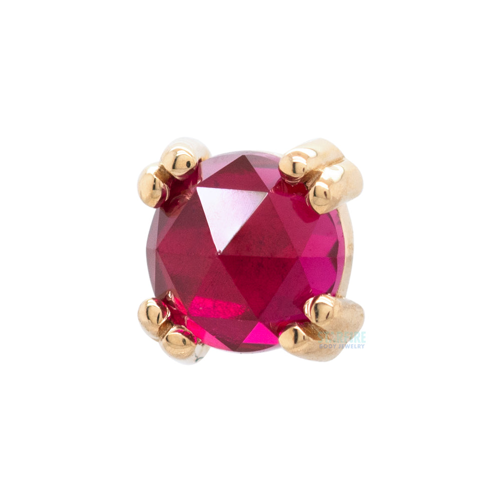 Rose Cut Ruby Prong Set Threaded End in Gold & Platinum