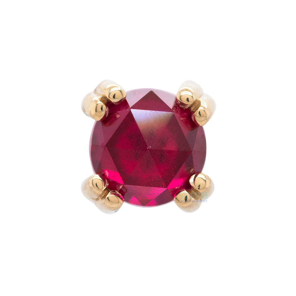 Rose Cut Ruby Prong Set Threaded End in Gold & Platinum