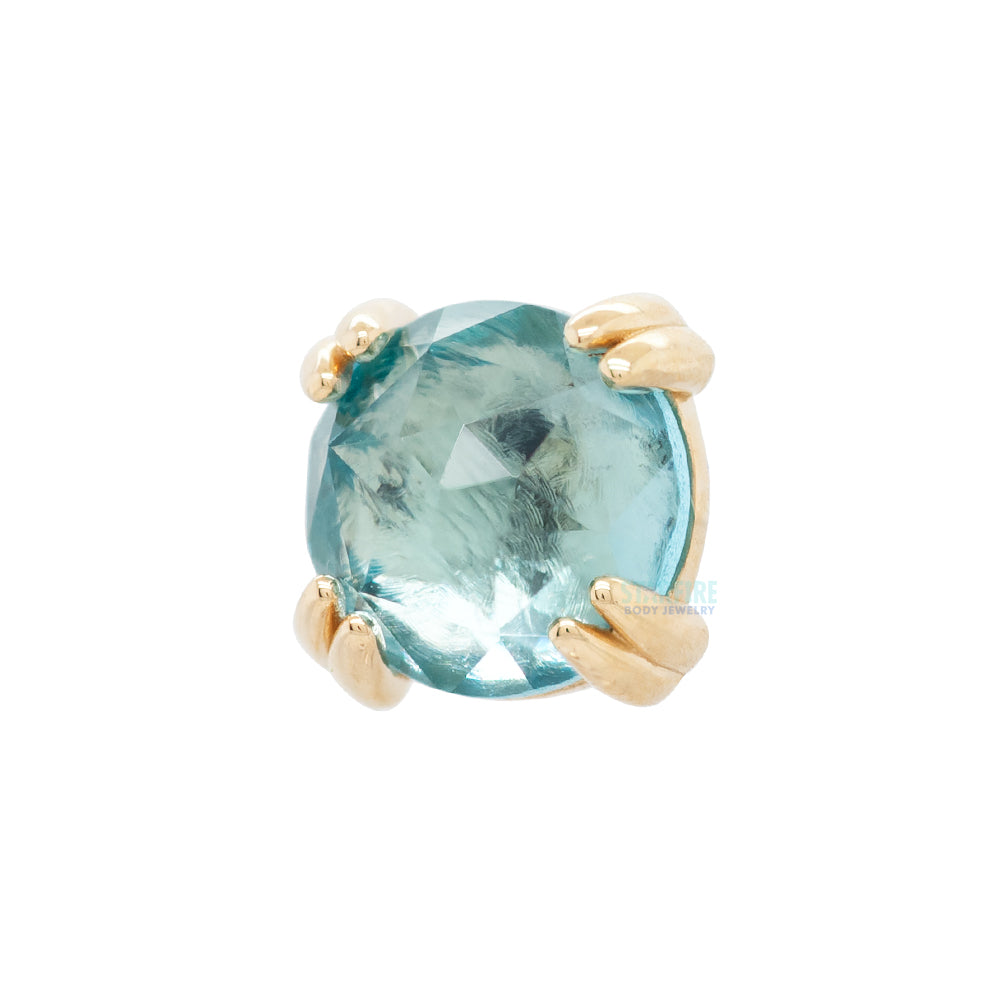 Rose Cut Swiss Blue Topaz Prong Set Threaded End in Gold & Platinum